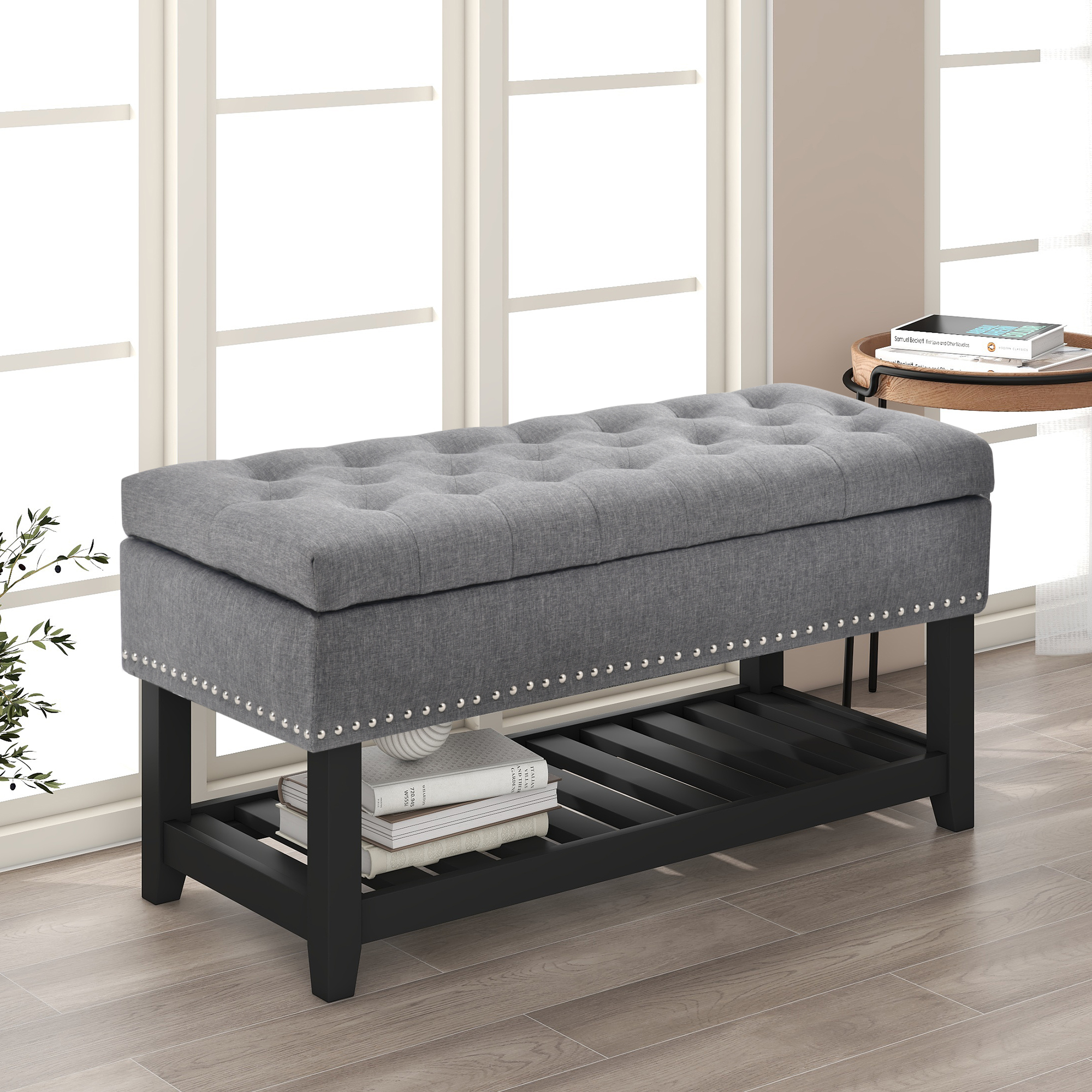 Bench Entryway Storage,Homes Collection Wood Storage Bench with 3 Drawers and 3 Baskets Shoe Bench Fully Assemble Storage Bench Black